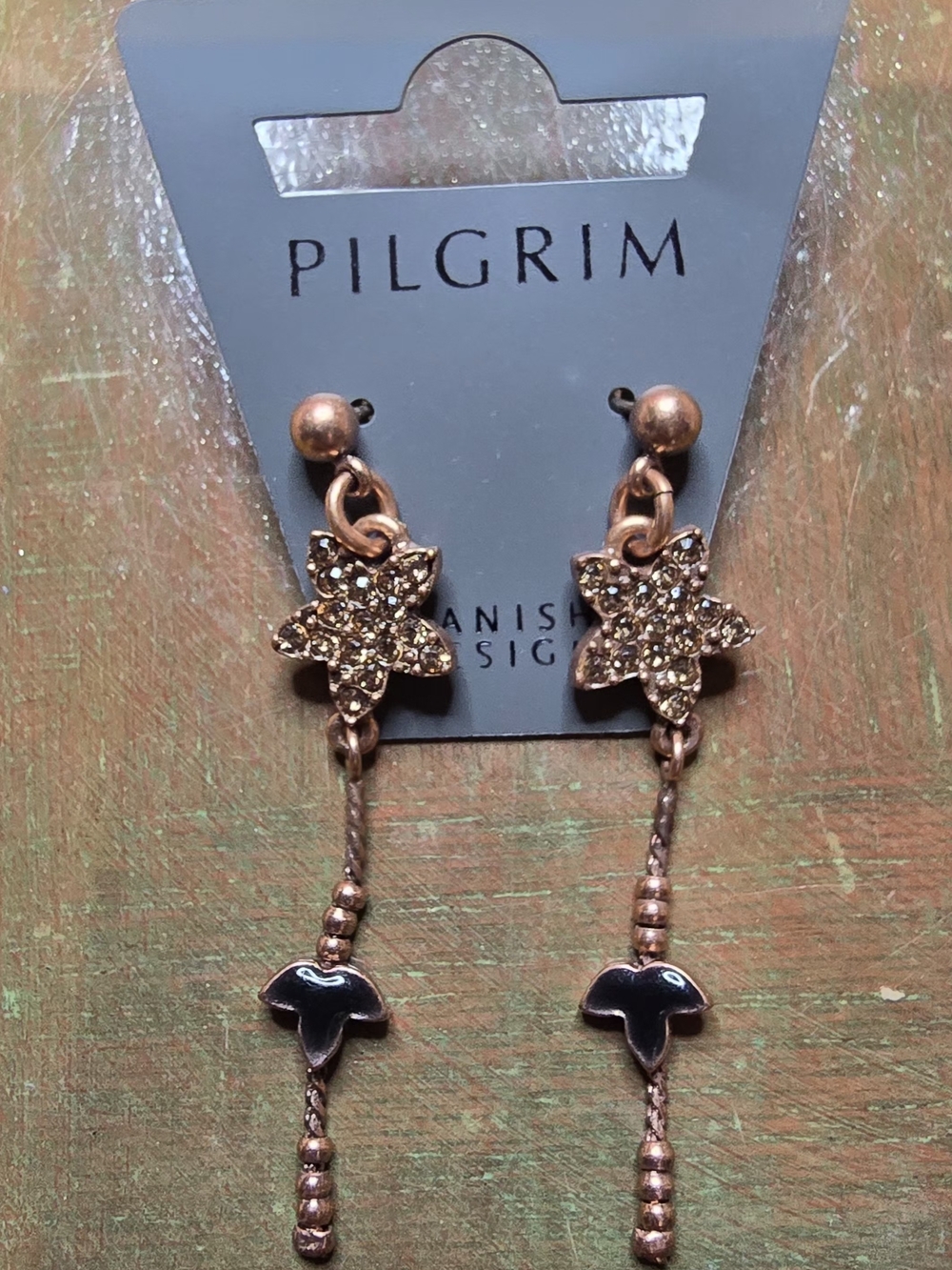 Pilgrim Rose Gold Star & Black Enamel Drop Earrings